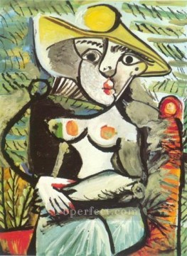 パブロ・ピカソ Painting - 帽子をかぶって座る女性 1971年 パブロ・ピカソ